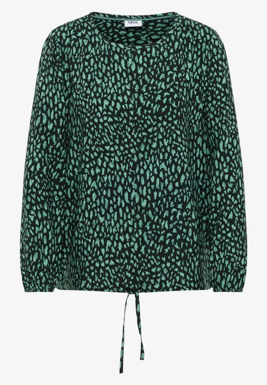 Bedrukte blouse met koord ink green