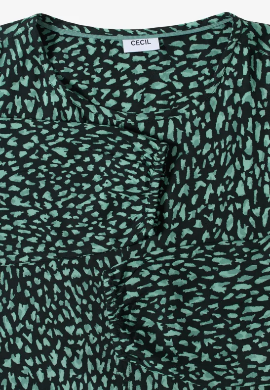 Bedrukte blouse met koord ink green