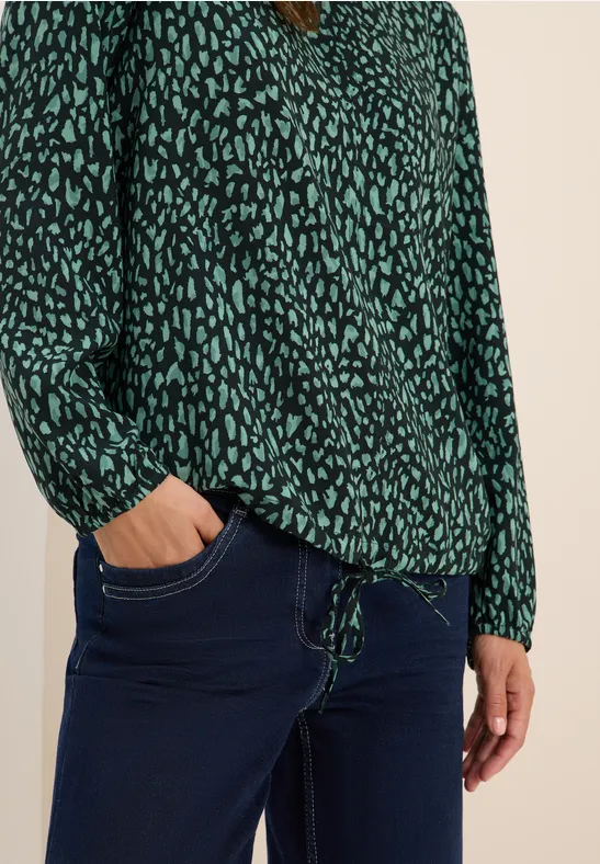 Bedrukte blouse met koord ink green