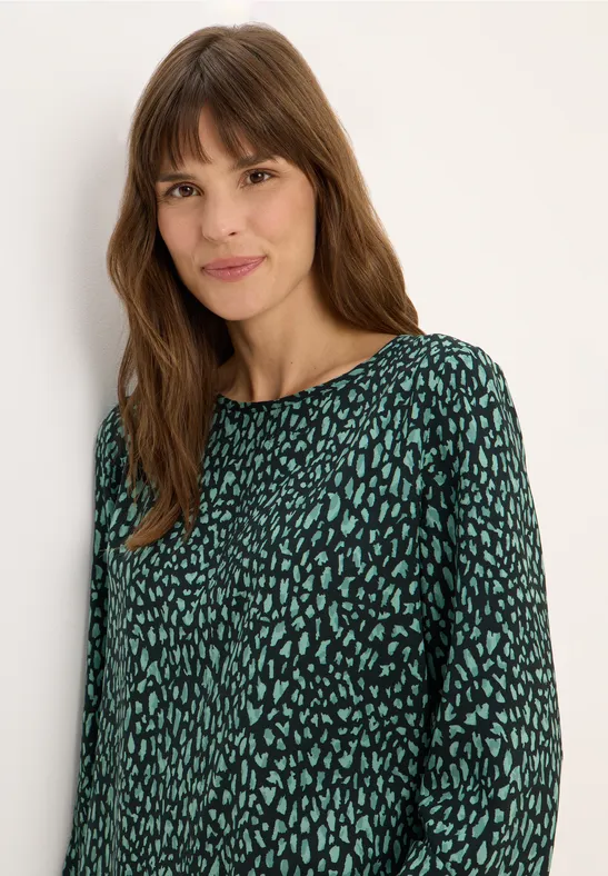 Bedrukte blouse met koord ink green