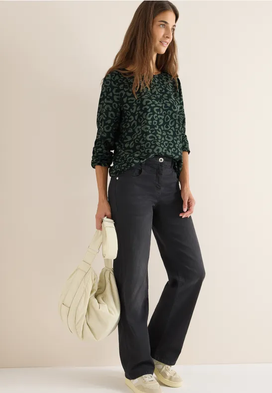 Gemusterte Bluse ink green