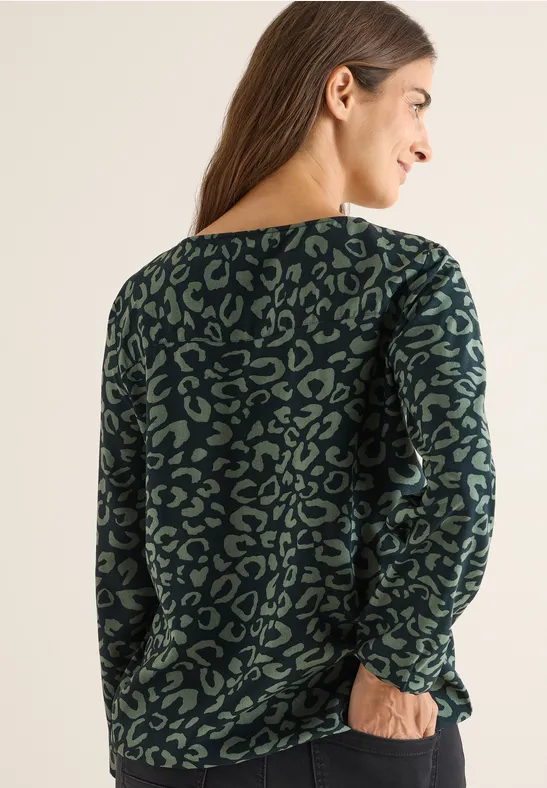 Gemusterte Bluse ink green