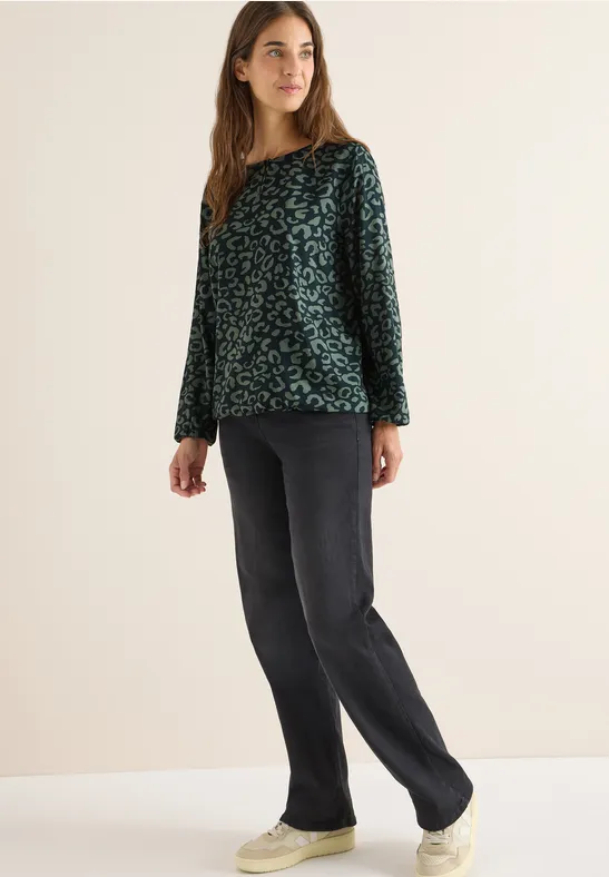 Gemusterte Bluse ink green