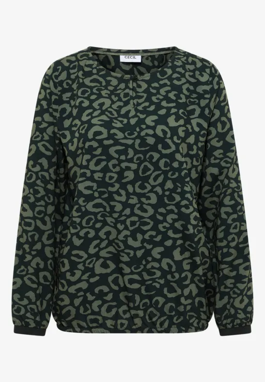 Gemusterte Bluse ink green