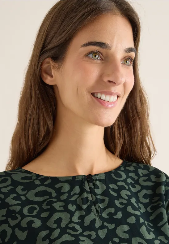 Gemusterte Bluse ink green