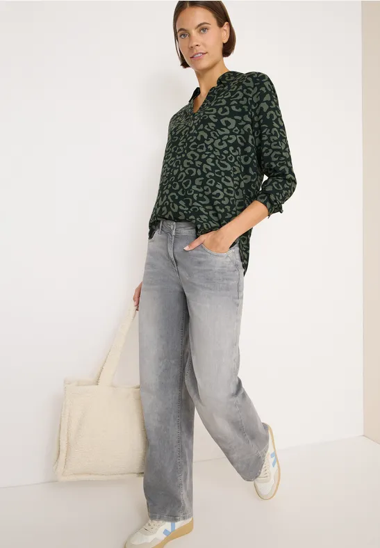 Gedessineerde blouse ink green