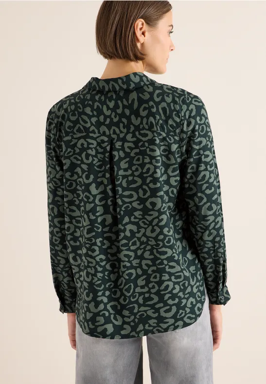 Gedessineerde blouse ink green
