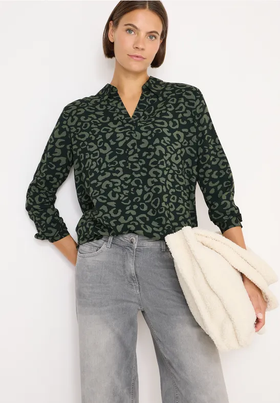 Gedessineerde blouse ink green