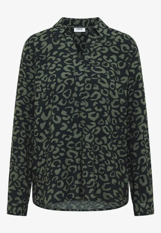 Gedessineerde blouse ink green