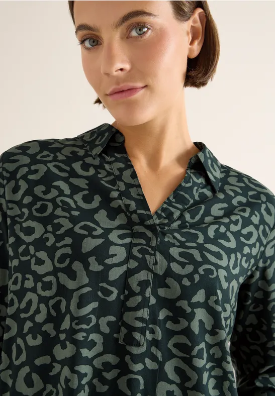 Gedessineerde blouse ink green