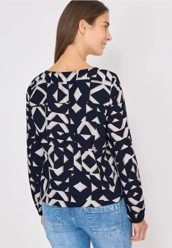 Print-Bluse mit Tapebündchen urban dark blue