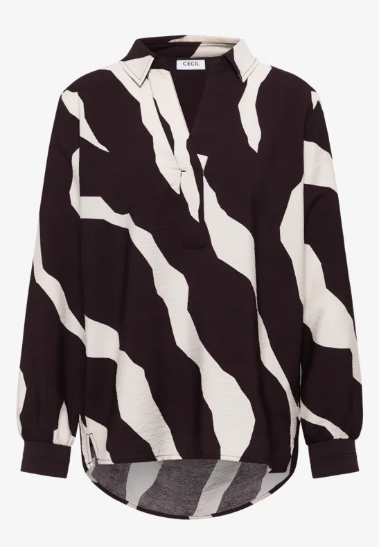 Blouse imprimée avec bordures en ruban eggplant red