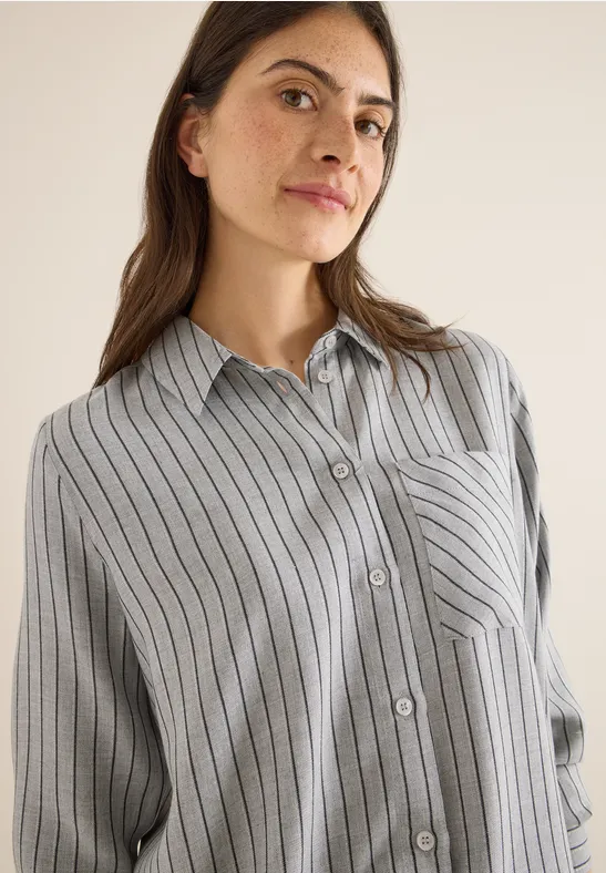 Streifen Flanell-Hemdbluse luna grey melange
