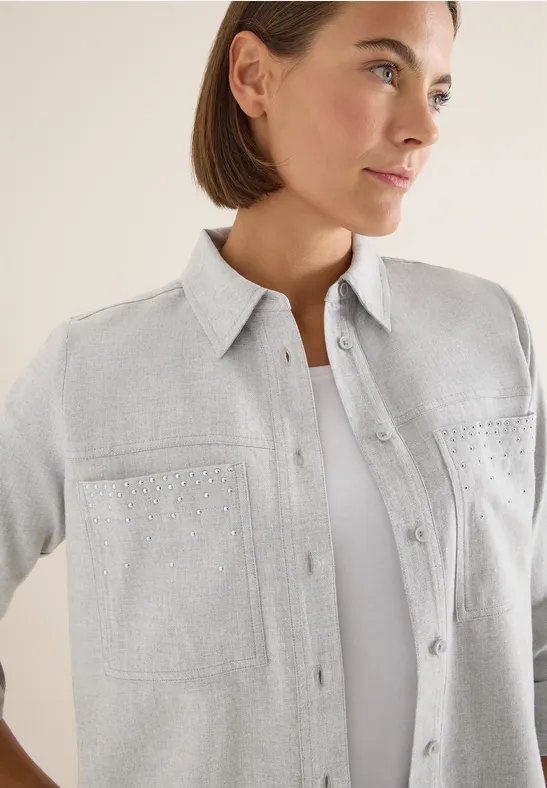 Flanellbluse mit Nieten luna grey melange