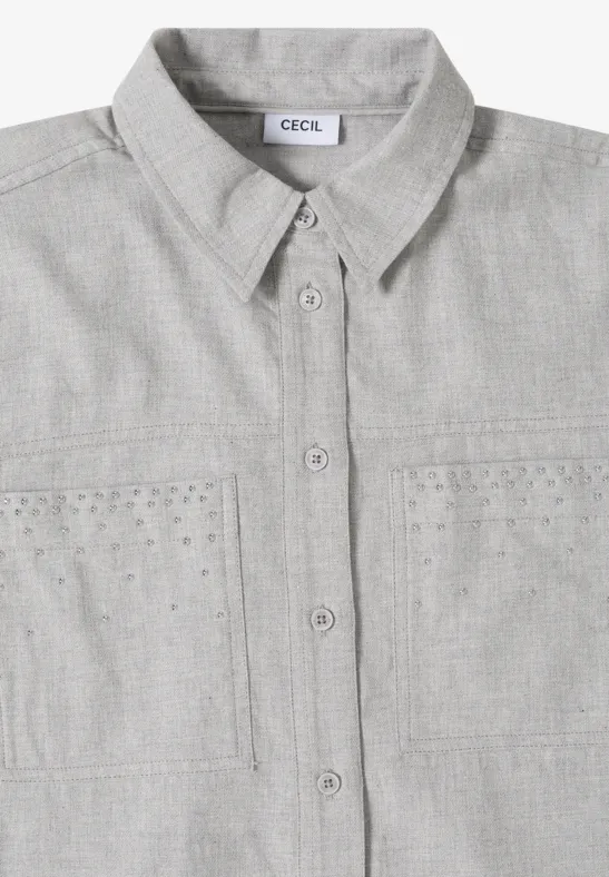 Flanellbluse mit Nieten luna grey melange