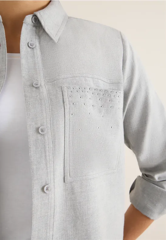 Flanellbluse mit Nieten luna grey melange