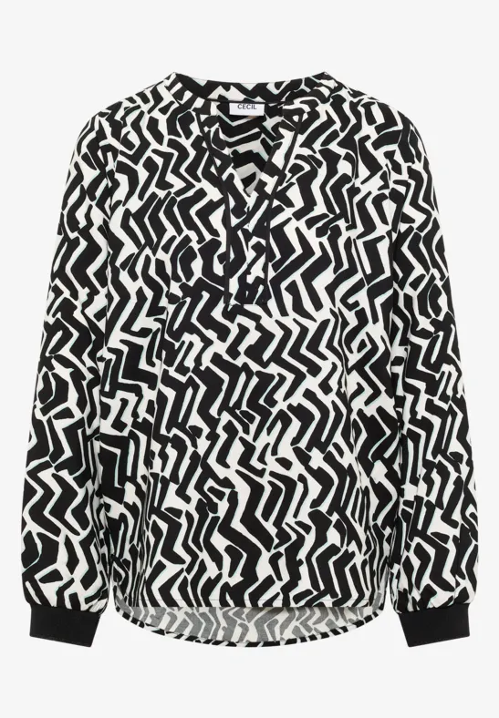 Print-Bluse mit Tape light greige