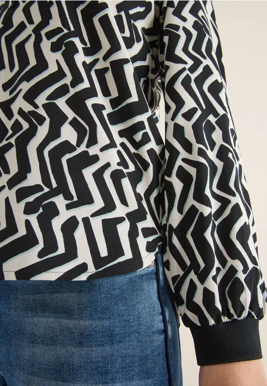 Print-Bluse mit Tape light greige