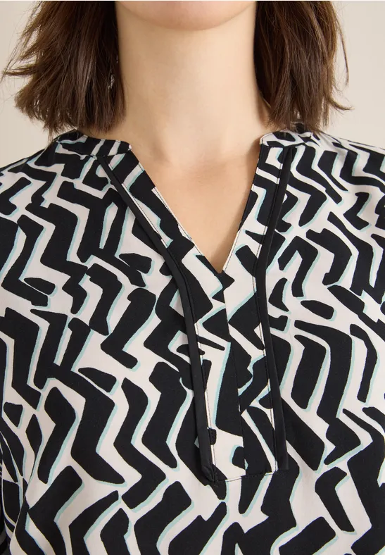 Print-Bluse mit Tape light greige
