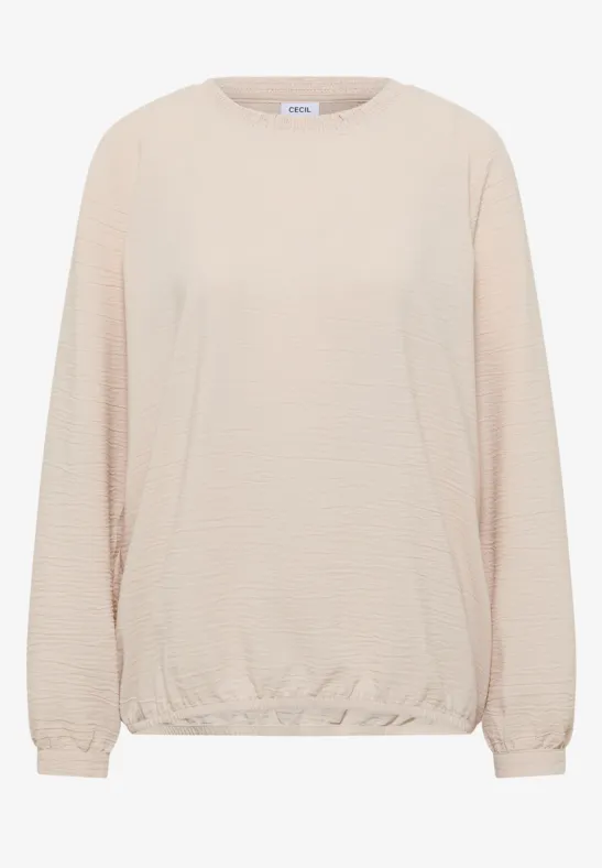 Blouse met gesmockte halslijn pearl beige