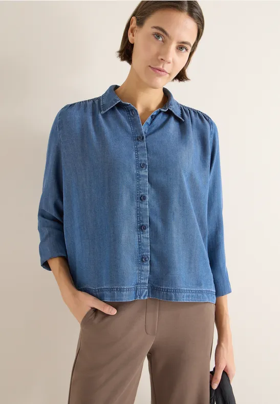 Lyocell blouse met smokdetail mid blue wash