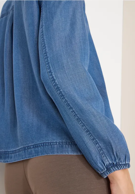 Lyocell blouse met smokdetail mid blue wash