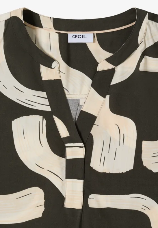 Gedessineerde blouse met gespleten hals null