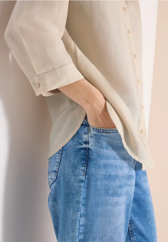 Bluzka koszulowa z lnianym rękawem 3/4 macadamia beige