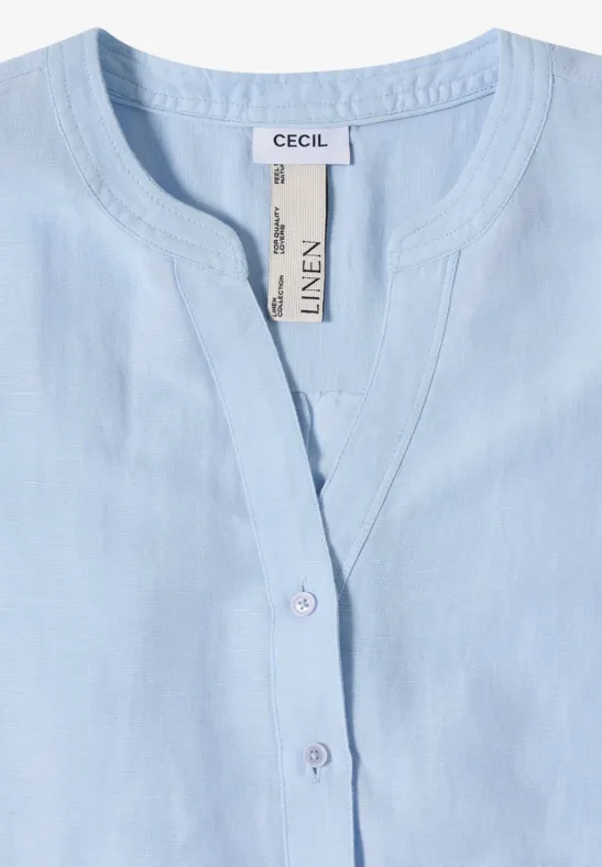 Bluzka koszulowa z lnianym rękawem 3/4 fresh water blue