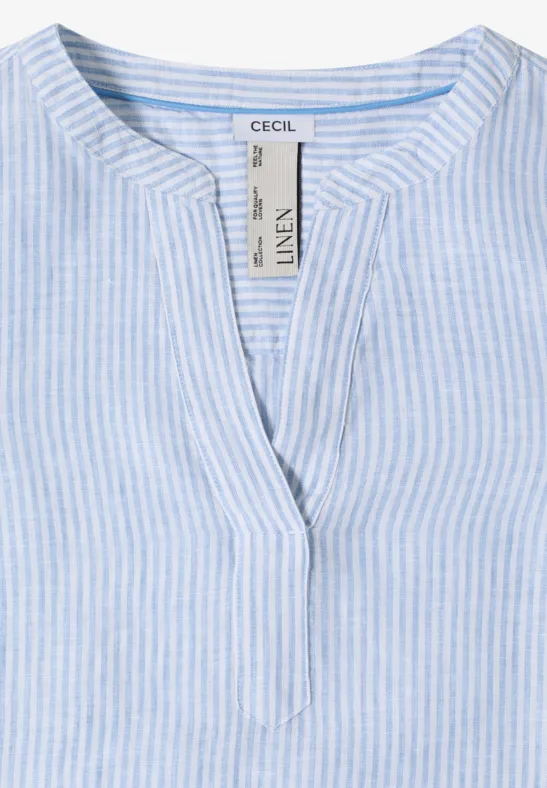 Blouse à manches 3/4 avec col fendu en lin blouse blue