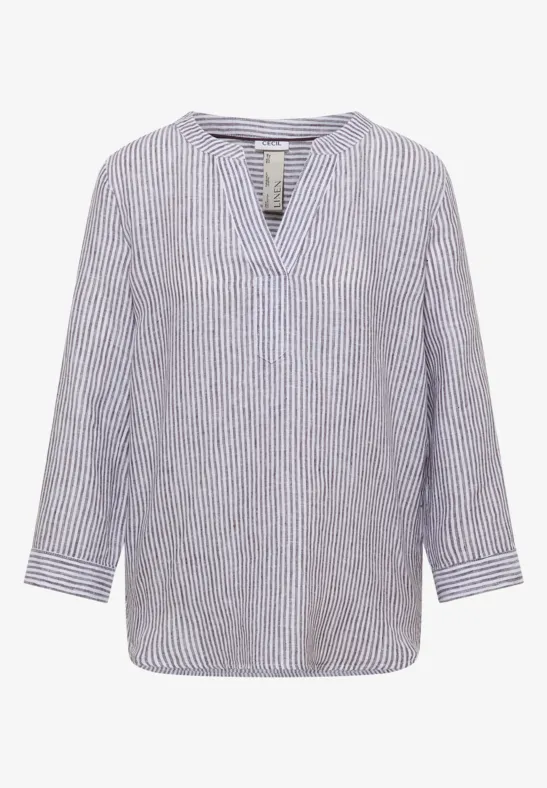 Blouse met 3/4 mouwen en gespleten hals in linnen rich burgundy