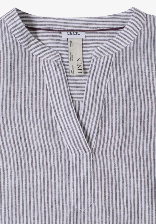 Blouse met 3/4 mouwen en gespleten hals in linnen rich burgundy