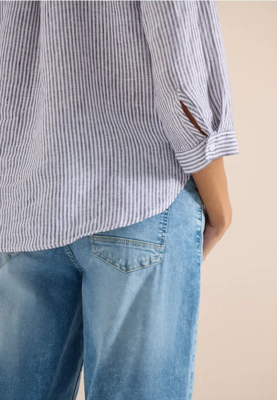 Blouse met 3/4 mouwen en gespleten hals in linnen rich burgundy