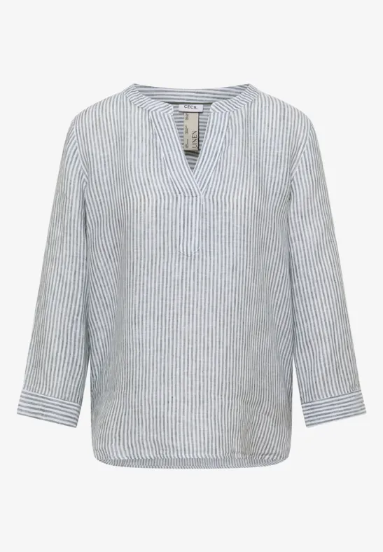 Blouse met 3/4 mouwen en gespleten hals in linnen just khaki