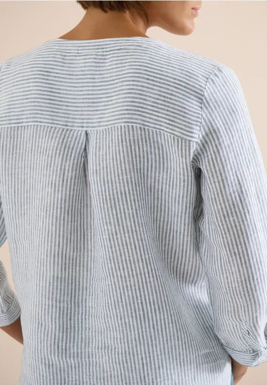 Blouse met 3/4 mouwen en gespleten hals in linnen just khaki