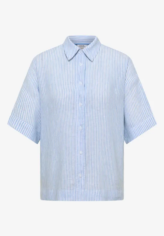 Blouse met korte mouwen van puur linnen blouse blue