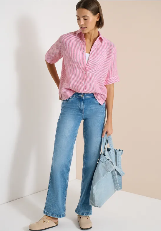 Blouse met korte mouwen van puur linnen fresh red