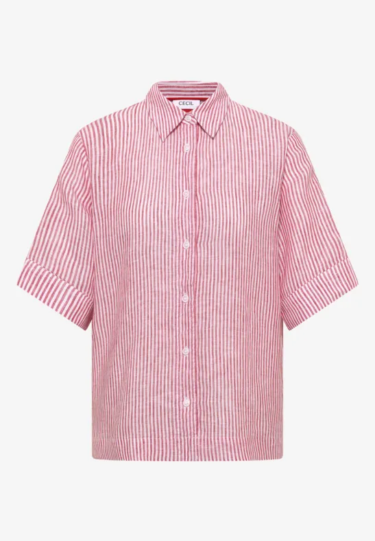 Blouse met korte mouwen van puur linnen fresh red