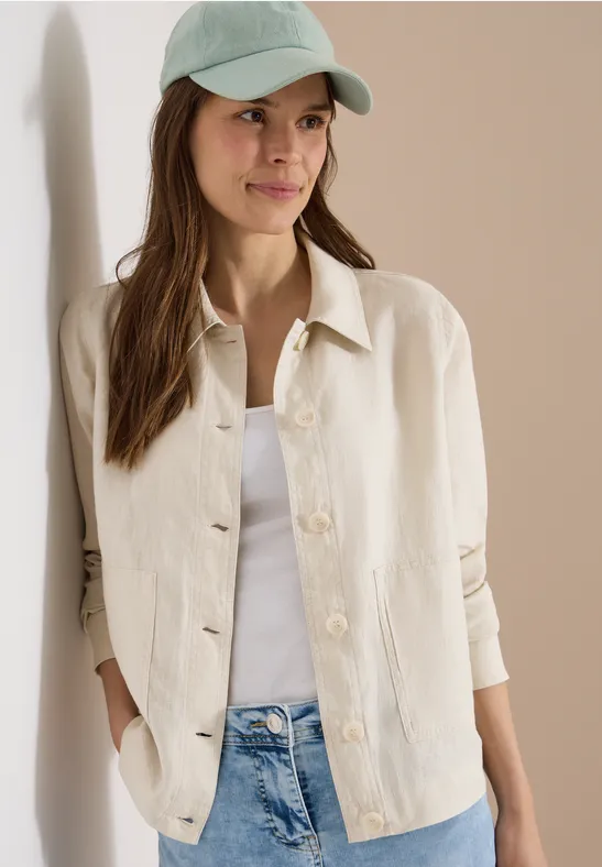 Blouse à manches longues et col chemise en lin macadamia beige