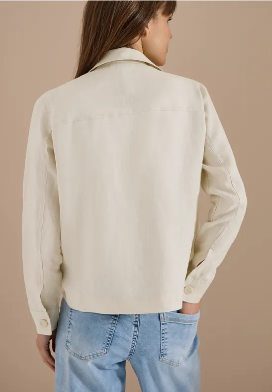 Blouse à manches longues et col chemise en lin macadamia beige