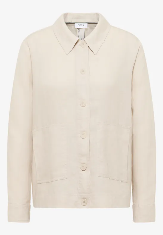 Blouse à manches longues et col chemise en lin macadamia beige