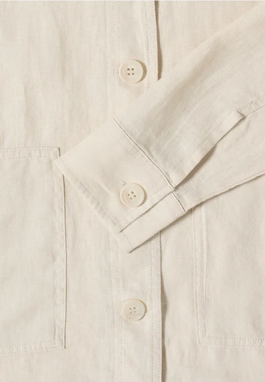 Blouse à manches longues et col chemise en lin macadamia beige