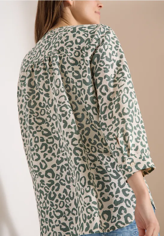 Blouse à motif léopard en lin mélangé macadamia beige