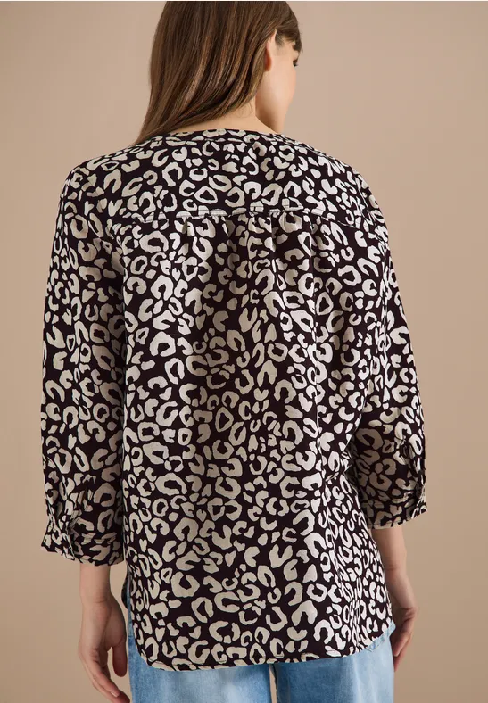 Blouse à motif léopard en lin mélangé rich burgundy