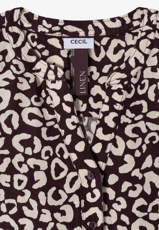 Blouse à motif léopard en lin mélangé rich burgundy