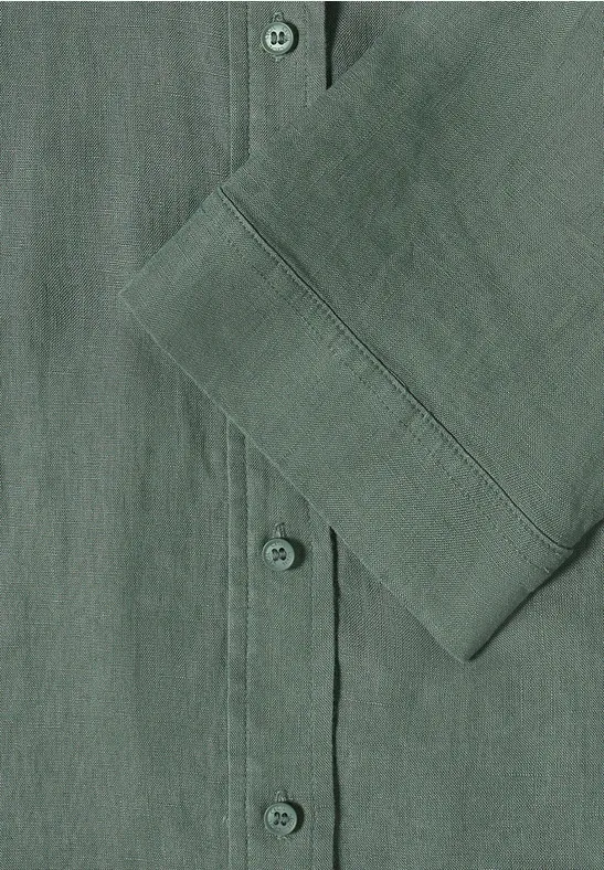 Kurzarm Hemdbluse aus reinem Leinen just khaki