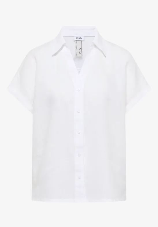 Weiße Kurzarmbluse mit klassischem Kragen und durchgehender Knopfleiste