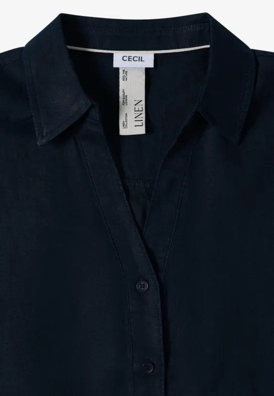 Dunkelblaues Damenhemd mit Kragen, V-Ausschnitt und CECIL-Label