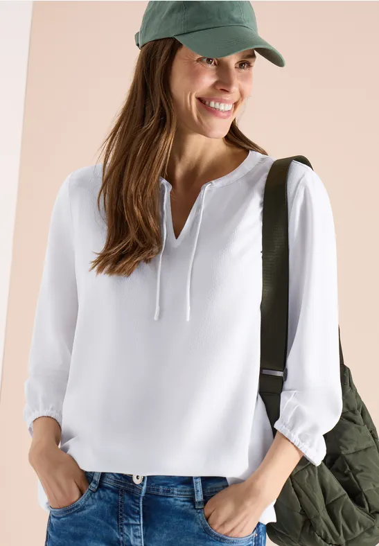3/4-mouwen blouse met gespleten hals White