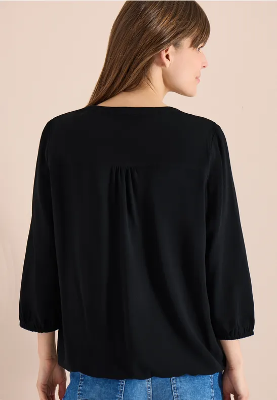 3/4-mouwen blouse met gespleten hals Black